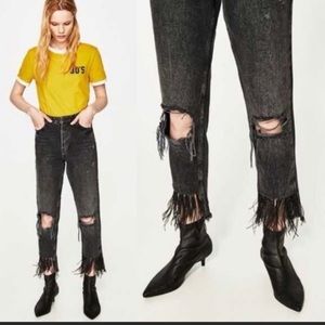 Zara distresses high waisted jeans fridge feather